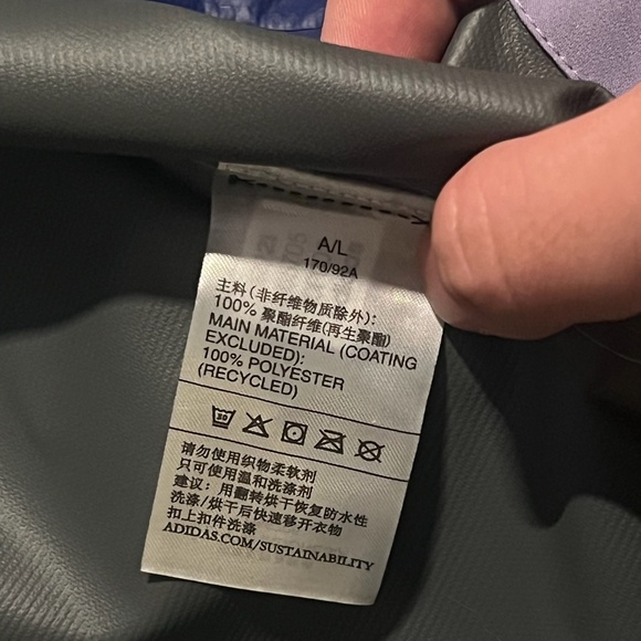 Adidas Myshelter Jacket Large Purple Packable Hood Full Zip Rain - Picture 9 of 10